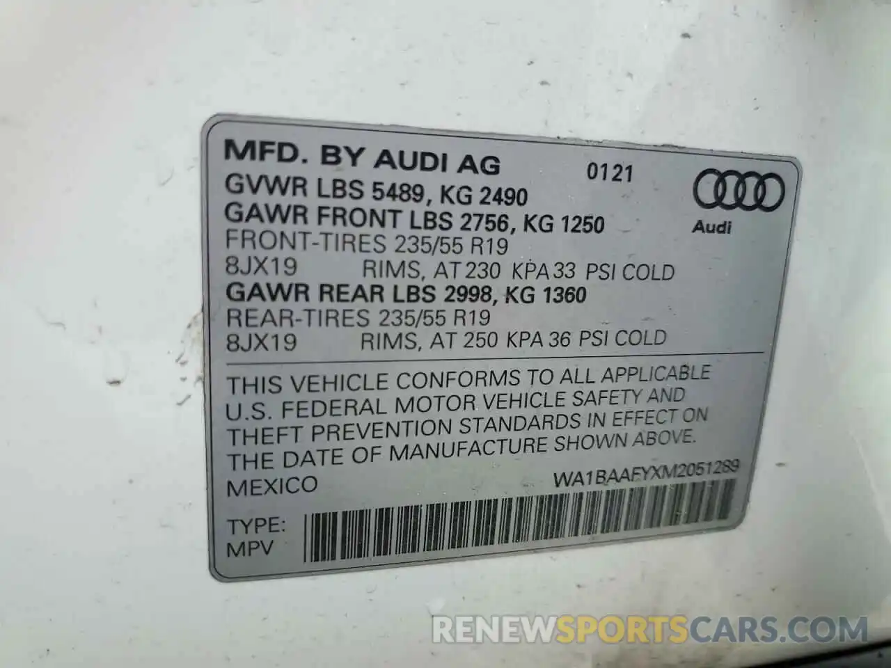 10 Фотография поврежденного автомобиля WA1BAAFYXM2051289 AUDI Q5 2021