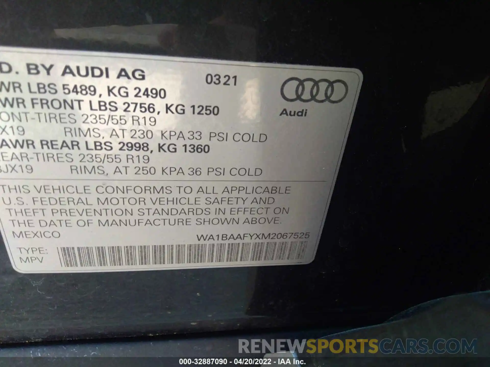 9 Photograph of a damaged car WA1BAAFYXM2067525 AUDI Q5 2021