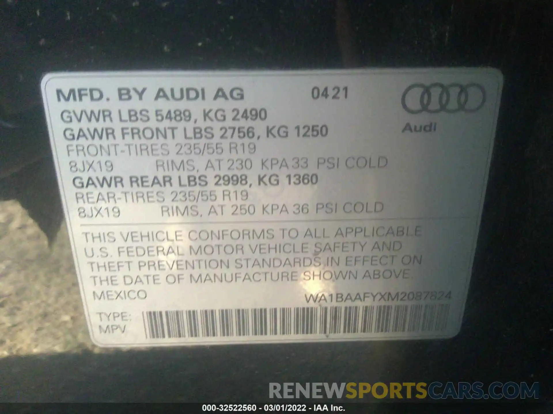 9 Photograph of a damaged car WA1BAAFYXM2087824 AUDI Q5 2021