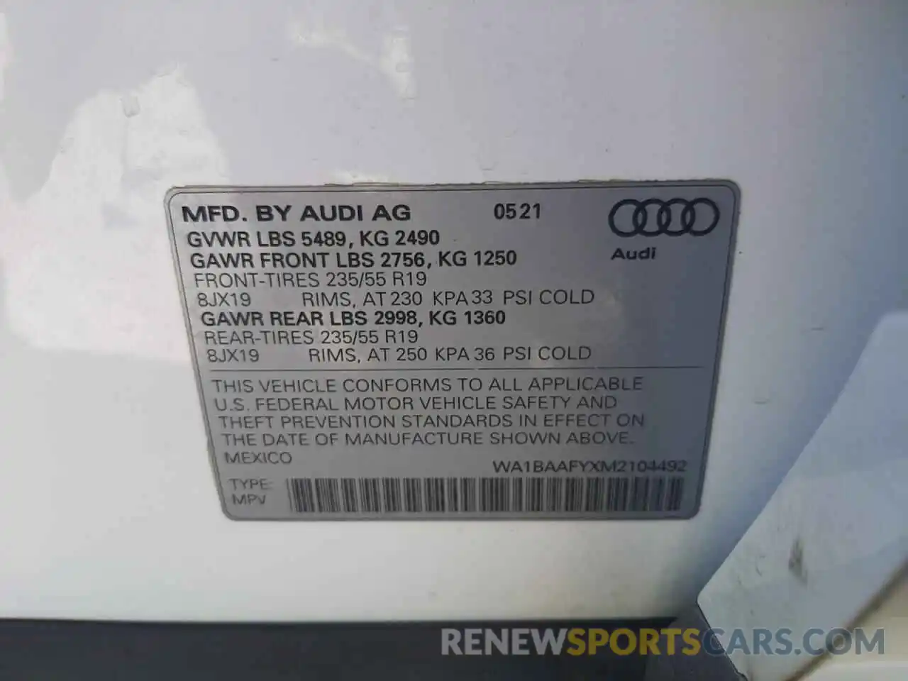 10 Фотография поврежденного автомобиля WA1BAAFYXM2104492 AUDI Q5 2021