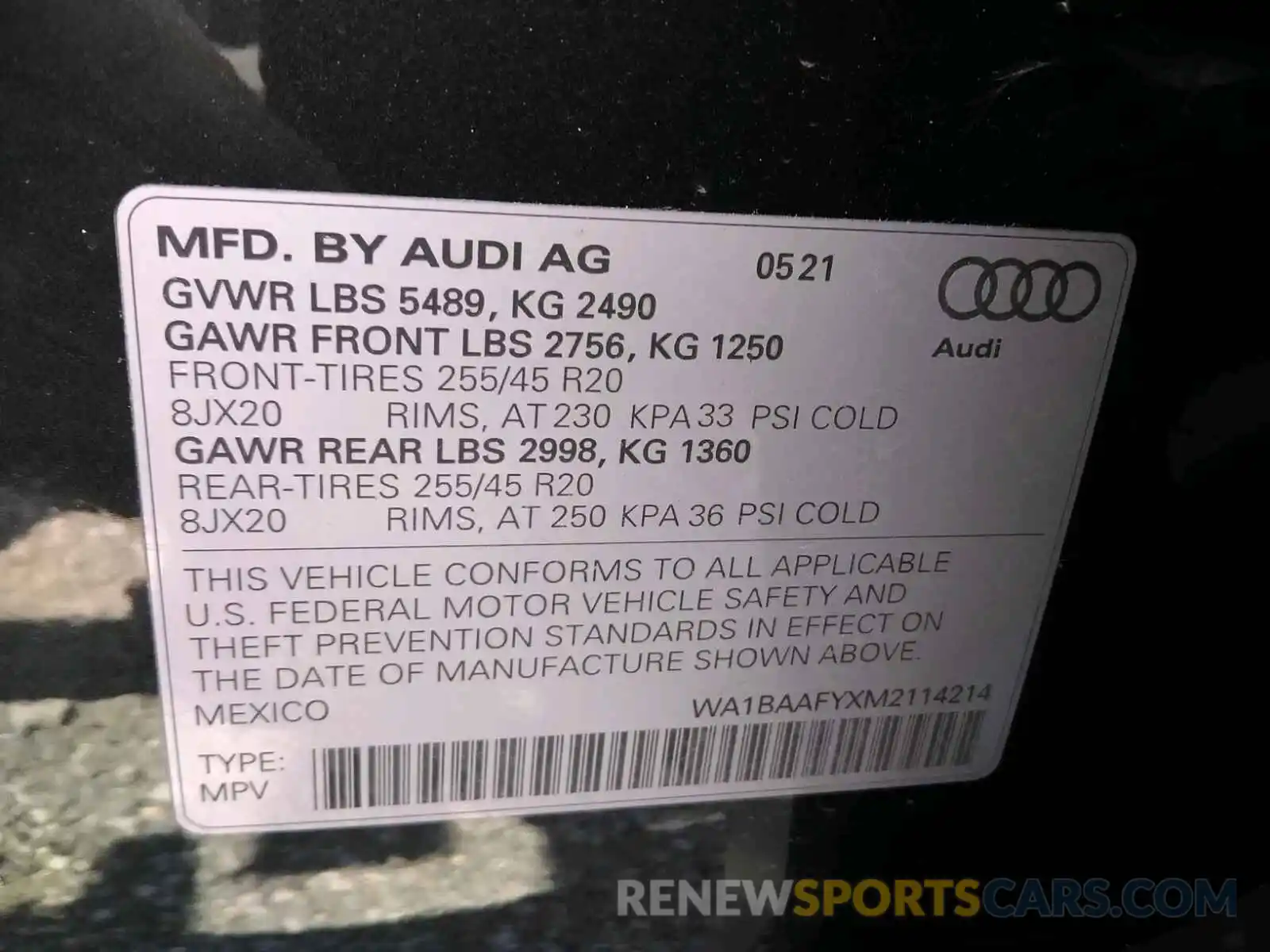 10 Фотография поврежденного автомобиля WA1BAAFYXM2114214 AUDI Q5 2021