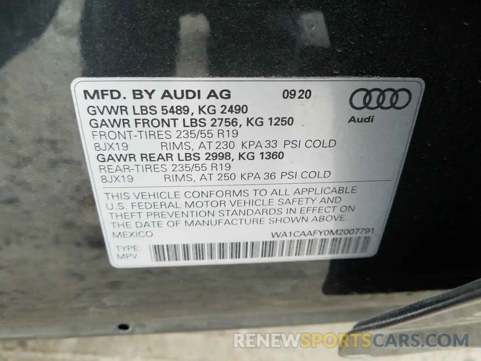 10 Фотография поврежденного автомобиля WA1CAAFY0M2007791 AUDI Q5 2021