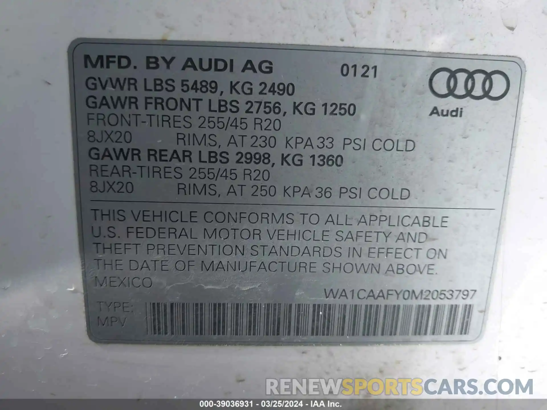 9 Фотография поврежденного автомобиля WA1CAAFY0M2053797 AUDI Q5 2021