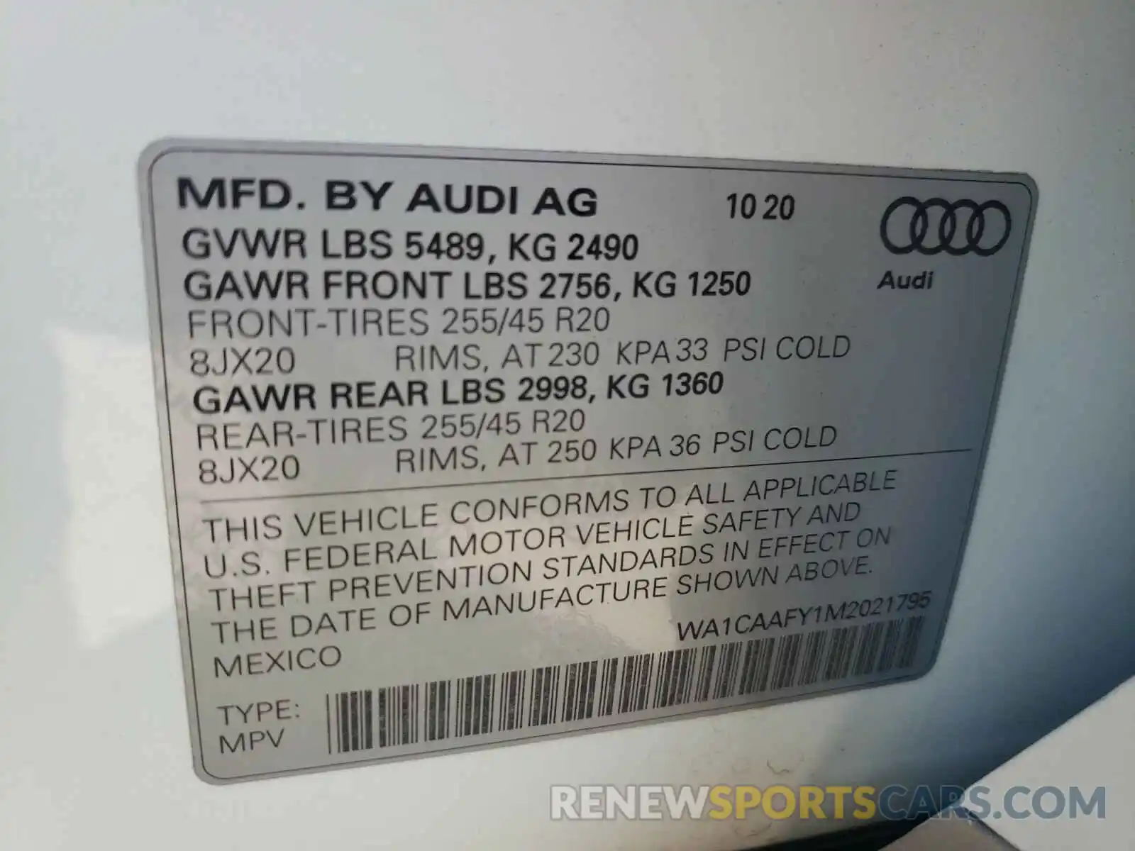 10 Фотография поврежденного автомобиля WA1CAAFY1M2021795 AUDI Q5 2021