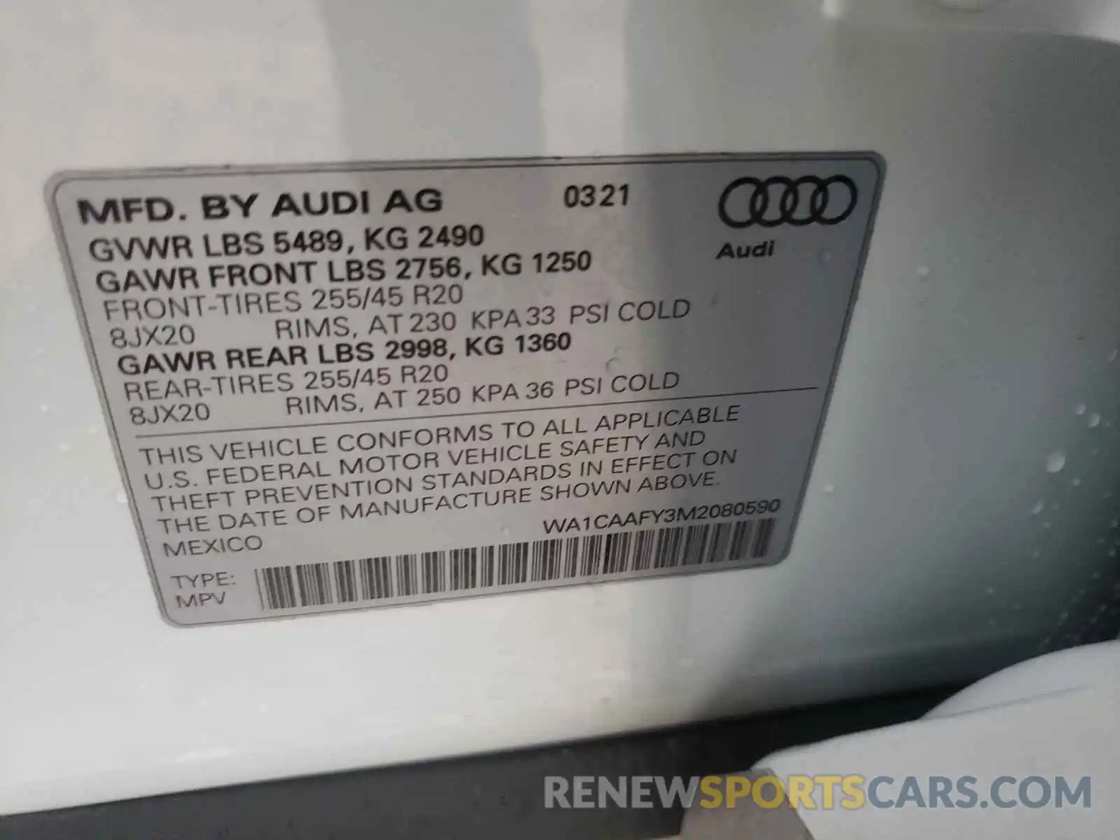 10 Photograph of a damaged car WA1CAAFY3M2080590 AUDI Q5 2021