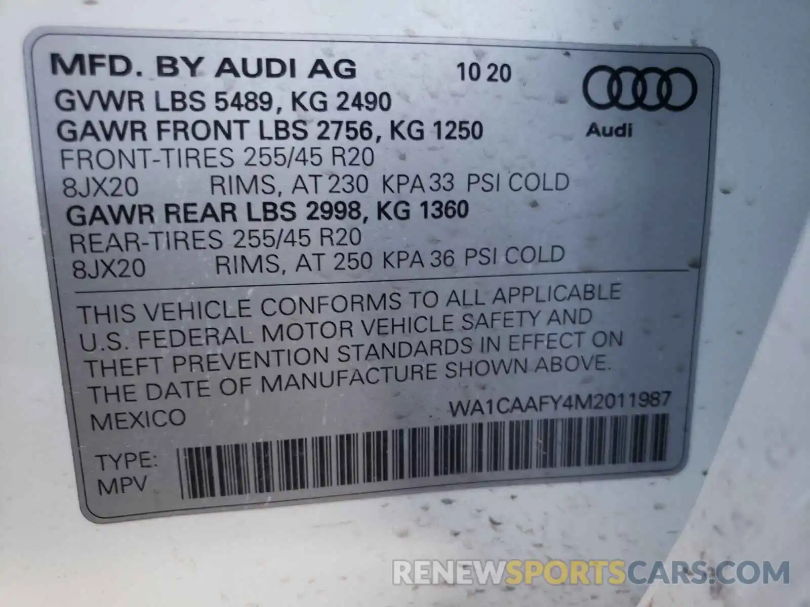 10 Фотография поврежденного автомобиля WA1CAAFY4M2011987 AUDI Q5 2021