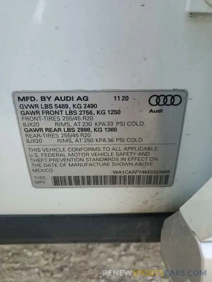 13 Фотография поврежденного автомобиля WA1CAAFY4M2033455 AUDI Q5 2021