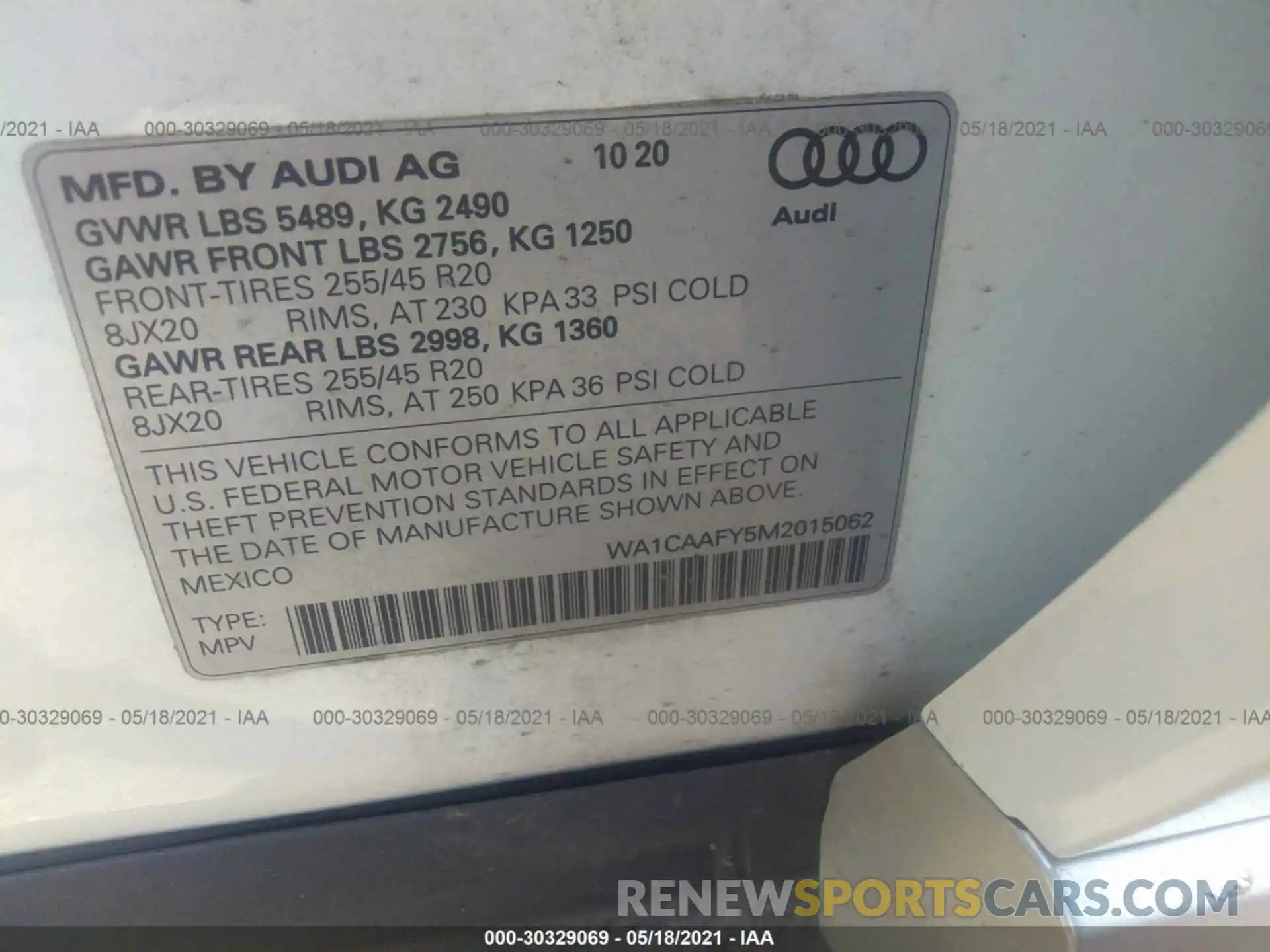 9 Photograph of a damaged car WA1CAAFY5M2015062 AUDI Q5 2021