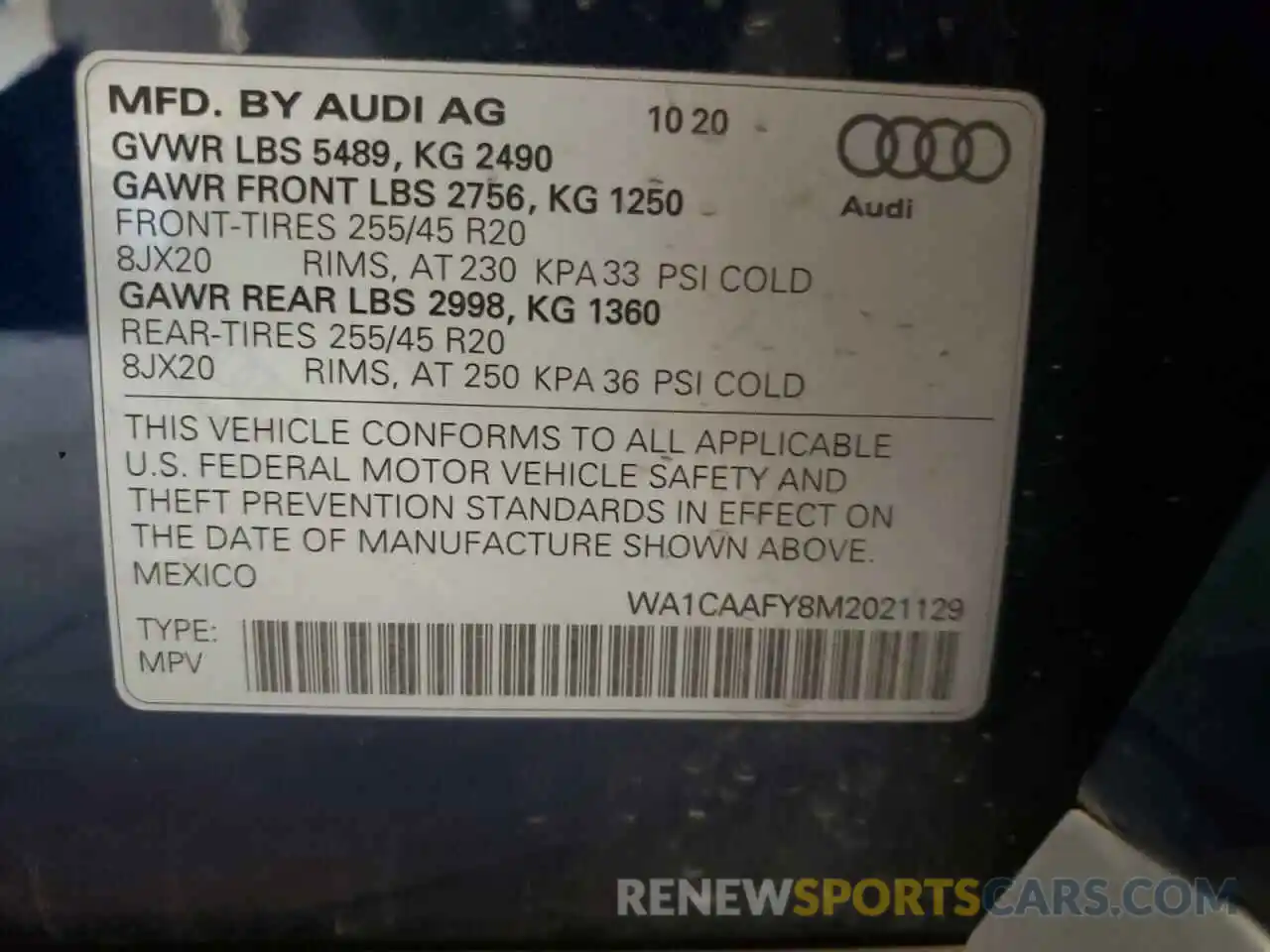 10 Photograph of a damaged car WA1CAAFY8M2021129 AUDI Q5 2021