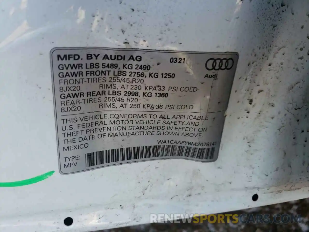 10 Фотография поврежденного автомобиля WA1CAAFY8M2078141 AUDI Q5 2021