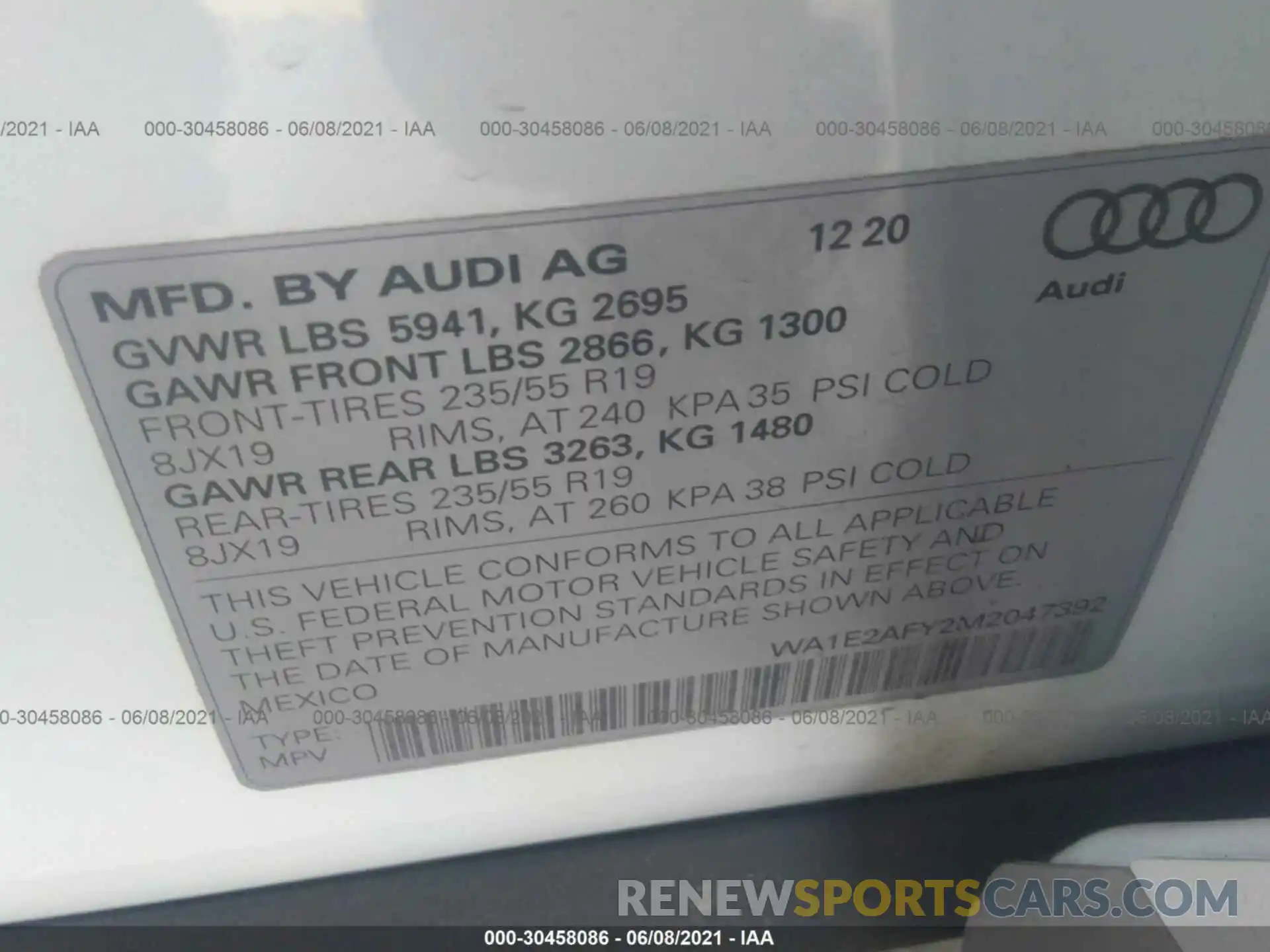 9 Photograph of a damaged car WA1E2AFY2M2047392 AUDI Q5 2021