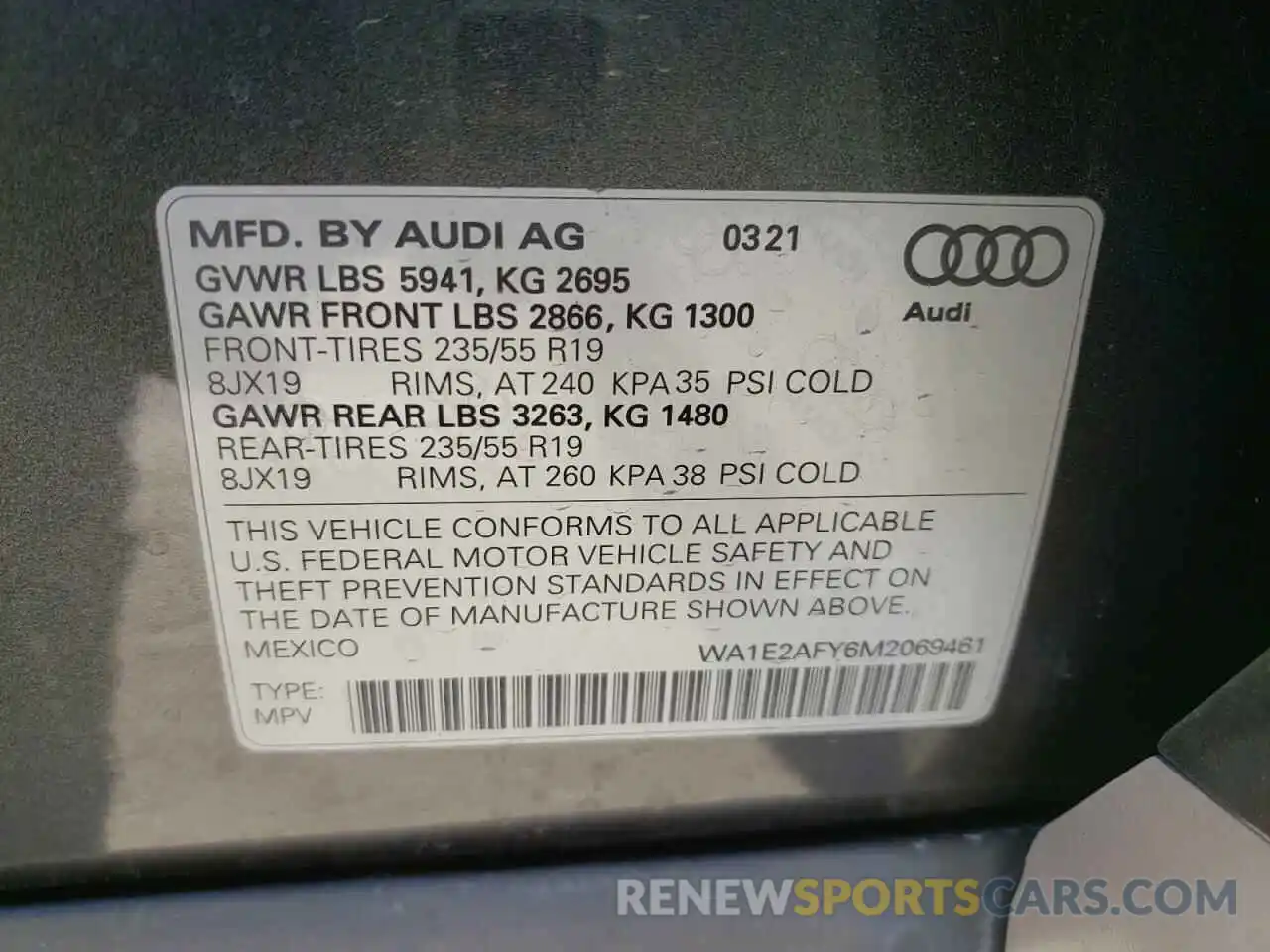 10 Photograph of a damaged car WA1E2AFY6M2069461 AUDI Q5 2021