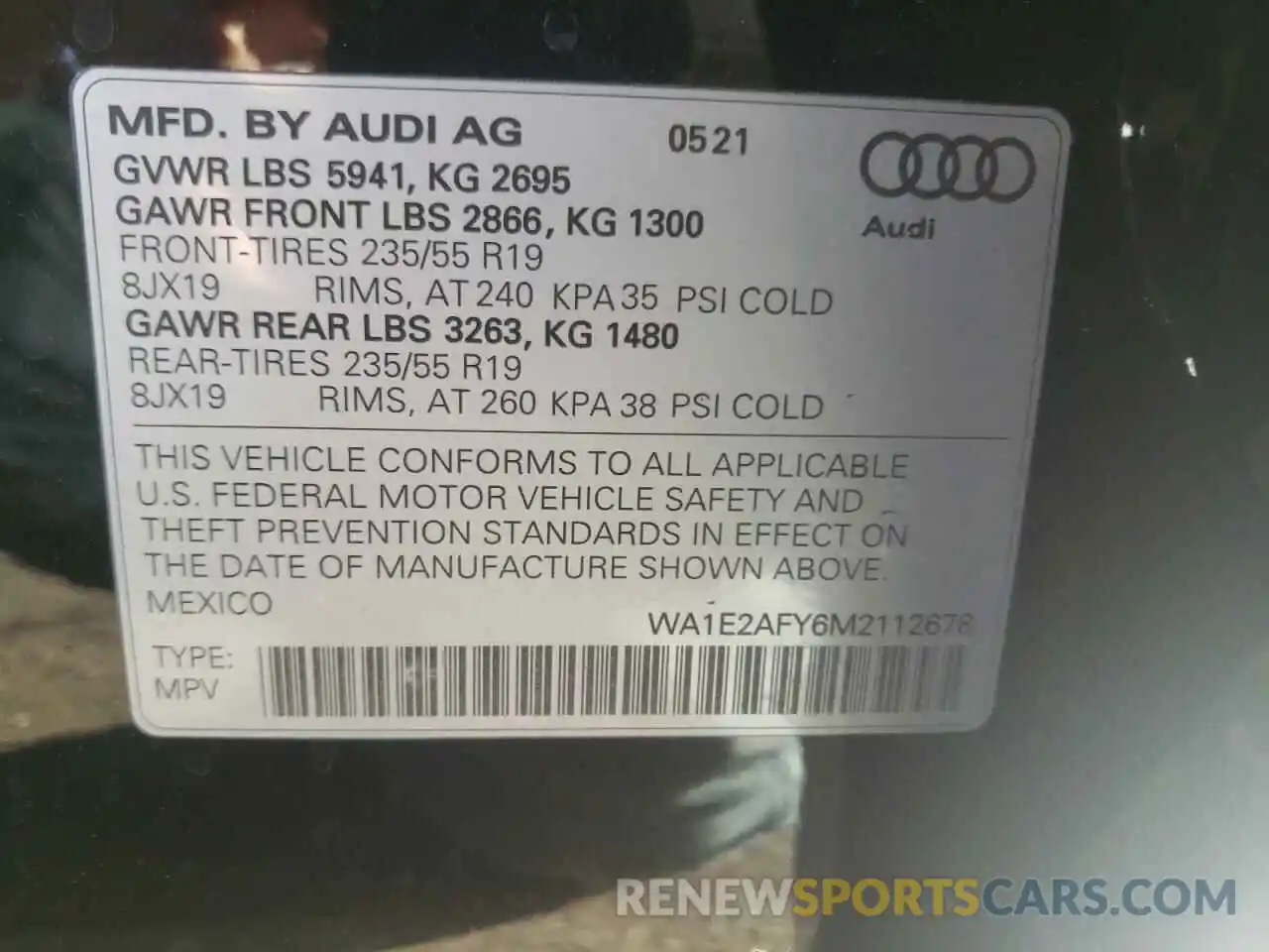 10 Photograph of a damaged car WA1E2AFY6M2112678 AUDI Q5 2021