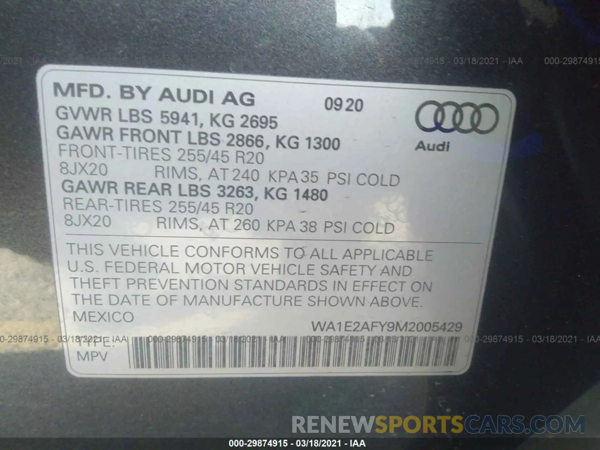 9 Фотография поврежденного автомобиля WA1E2AFY9M2005429 AUDI Q5 2021