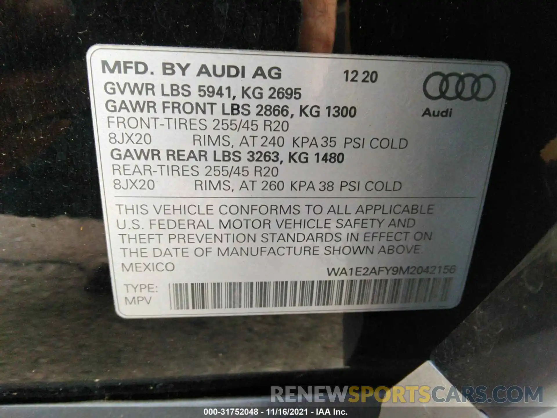 9 Фотография поврежденного автомобиля WA1E2AFY9M2042156 AUDI Q5 2021