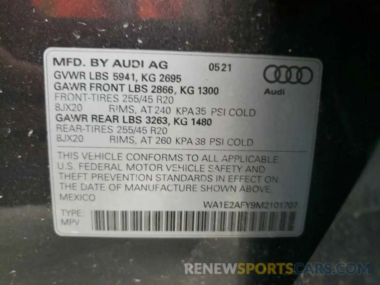 10 Photograph of a damaged car WA1E2AFY9M2101707 AUDI Q5 2021