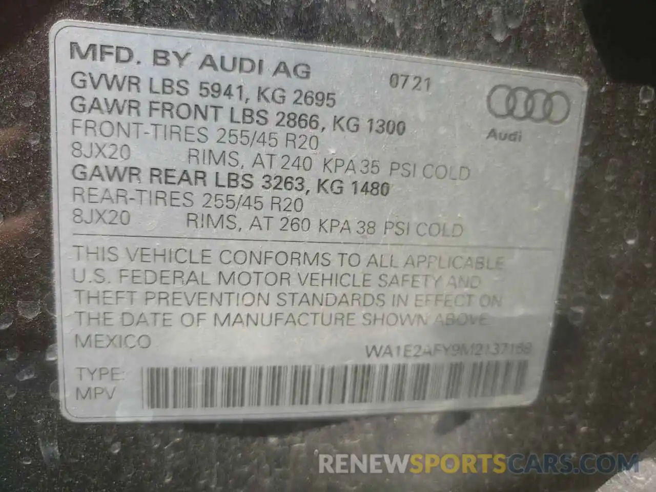 10 Photograph of a damaged car WA1E2AFY9M2137168 AUDI Q5 2021