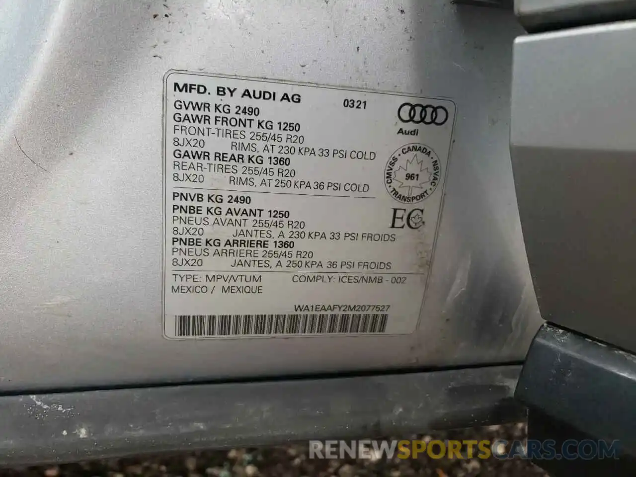 10 Фотография поврежденного автомобиля WA1EAAFY2M2077527 AUDI Q5 2021