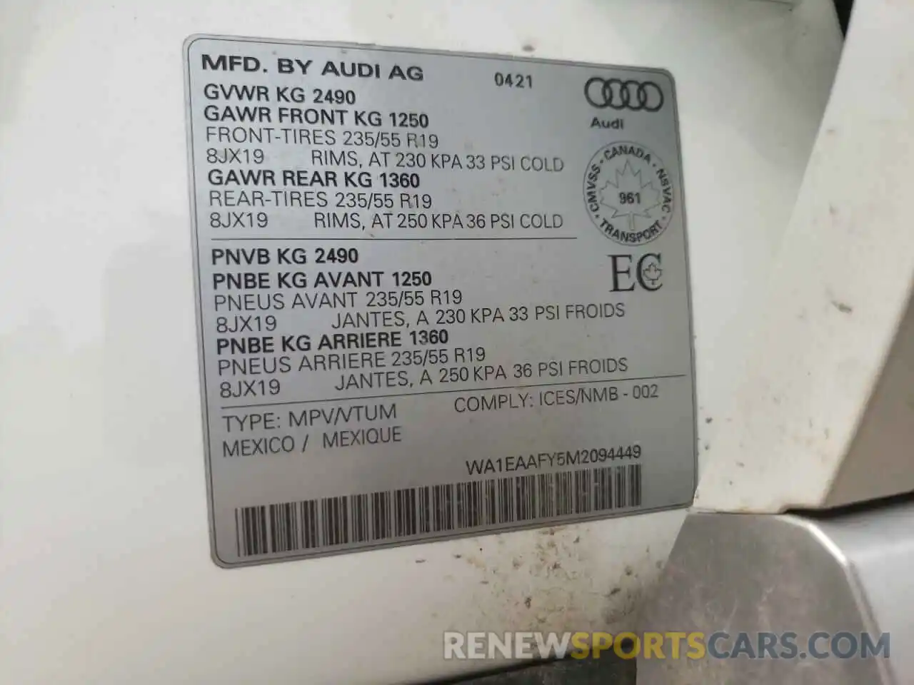 10 Фотография поврежденного автомобиля WA1EAAFY5M2094449 AUDI Q5 2021