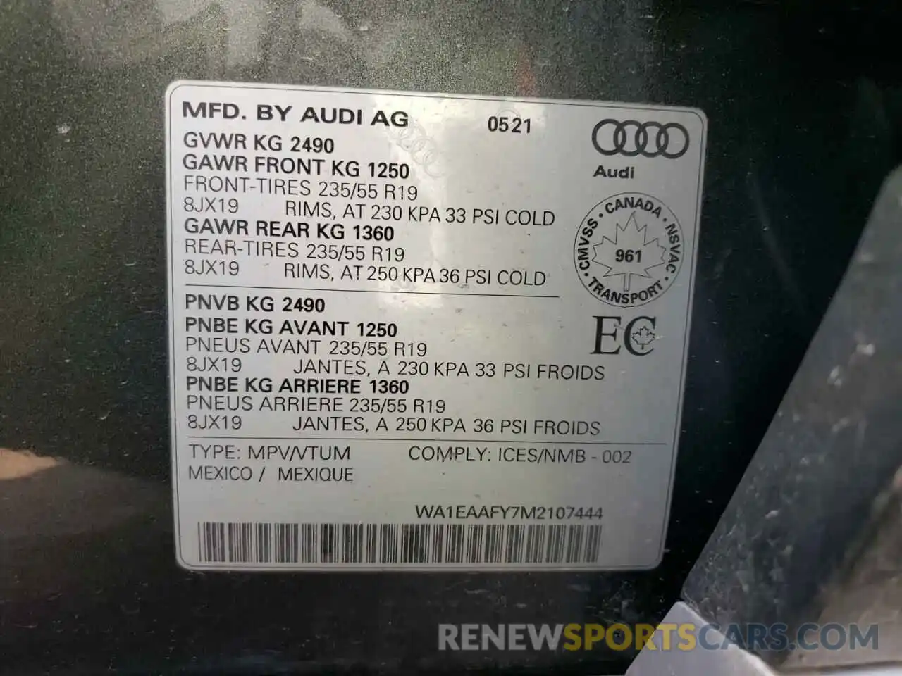 10 Фотография поврежденного автомобиля WA1EAAFY7M2107444 AUDI Q5 2021