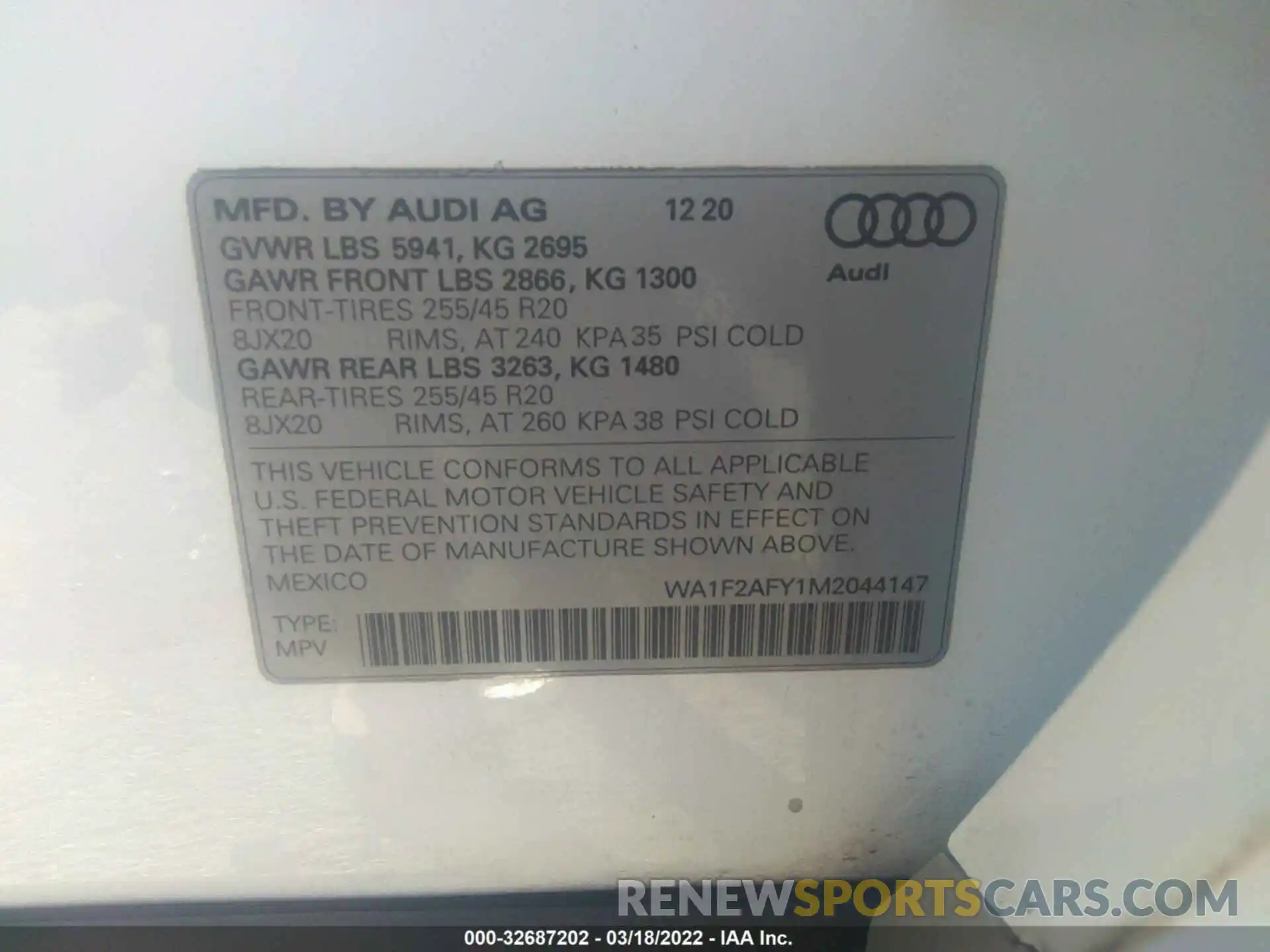 9 Фотография поврежденного автомобиля WA1F2AFY1M2044147 AUDI Q5 2021