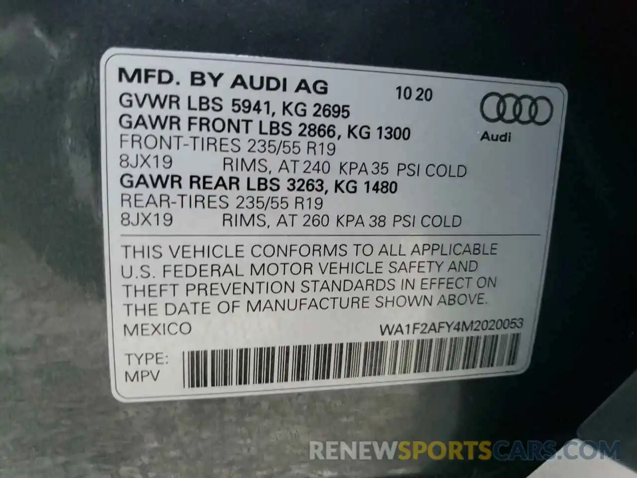 10 Photograph of a damaged car WA1F2AFY4M2020053 AUDI Q5 2021