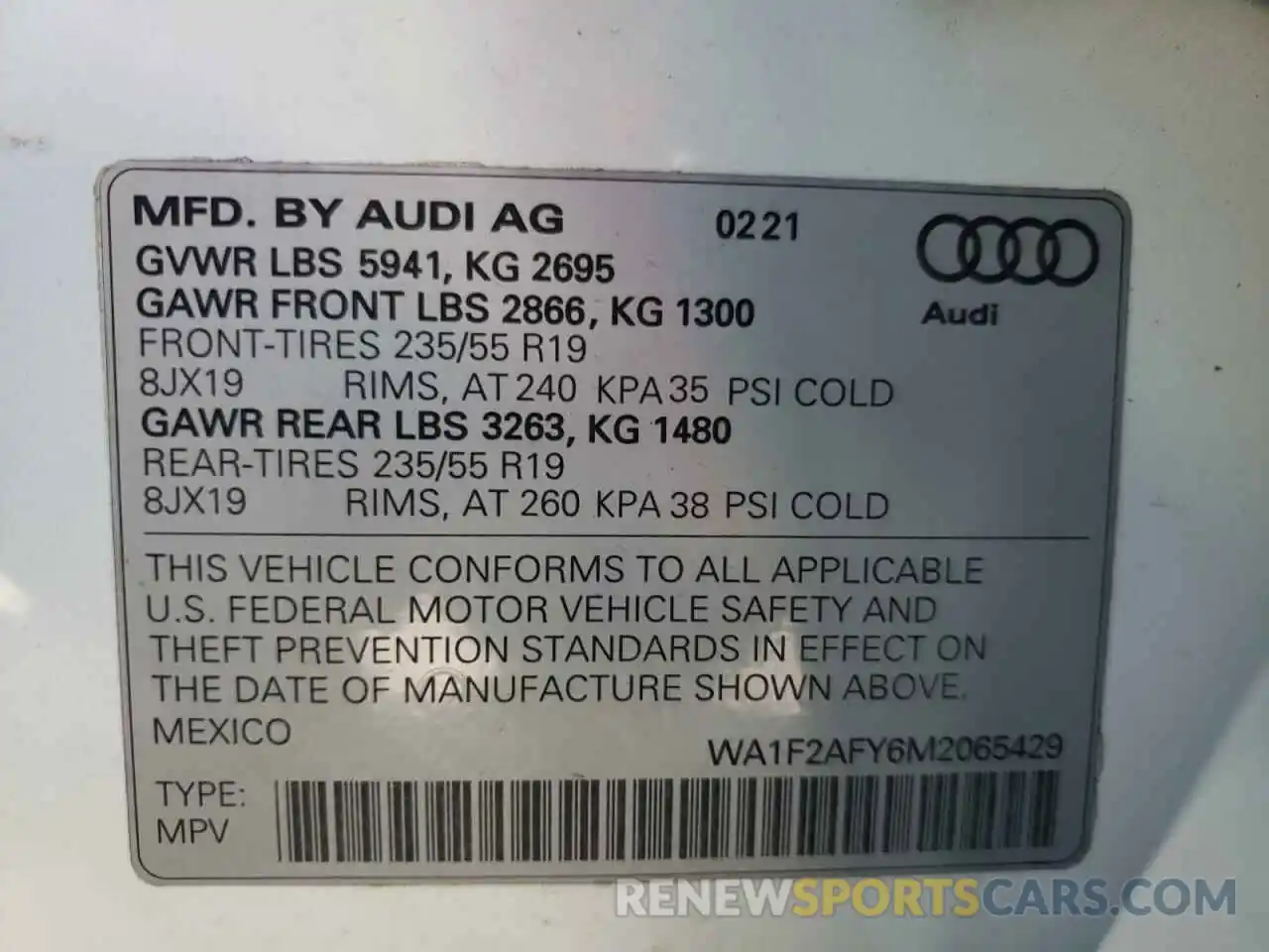 10 Photograph of a damaged car WA1F2AFY6M2065429 AUDI Q5 2021