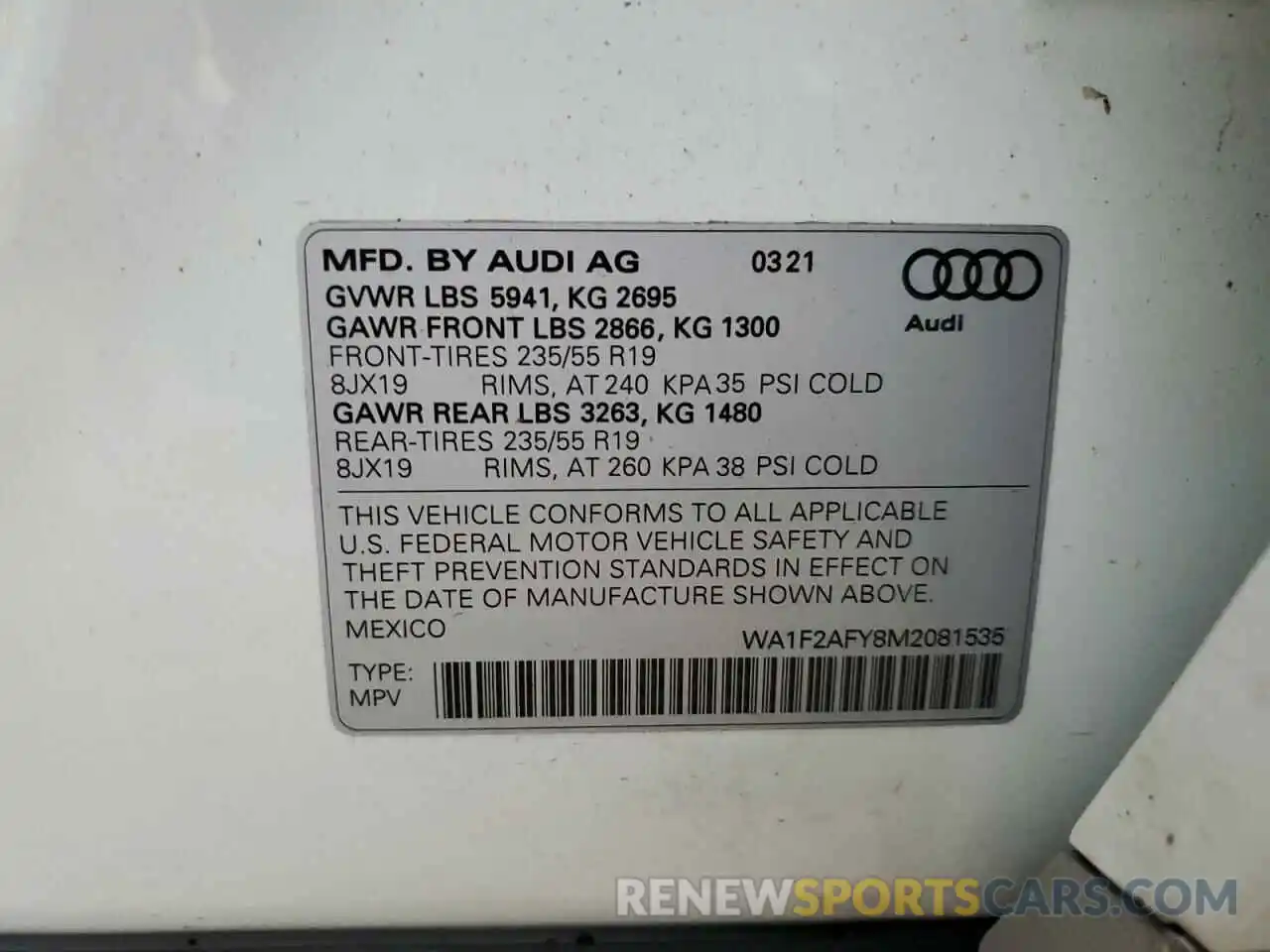 10 Photograph of a damaged car WA1F2AFY8M2081535 AUDI Q5 2021