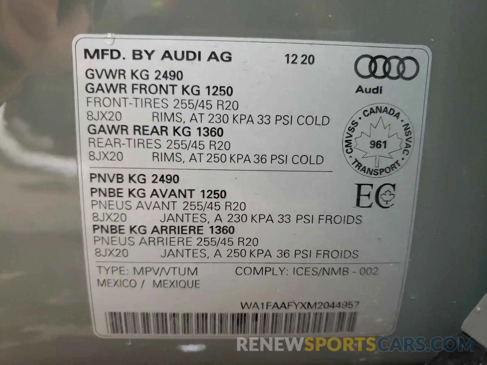 10 Фотография поврежденного автомобиля WA1FAAFYXM2044957 AUDI Q5 2021