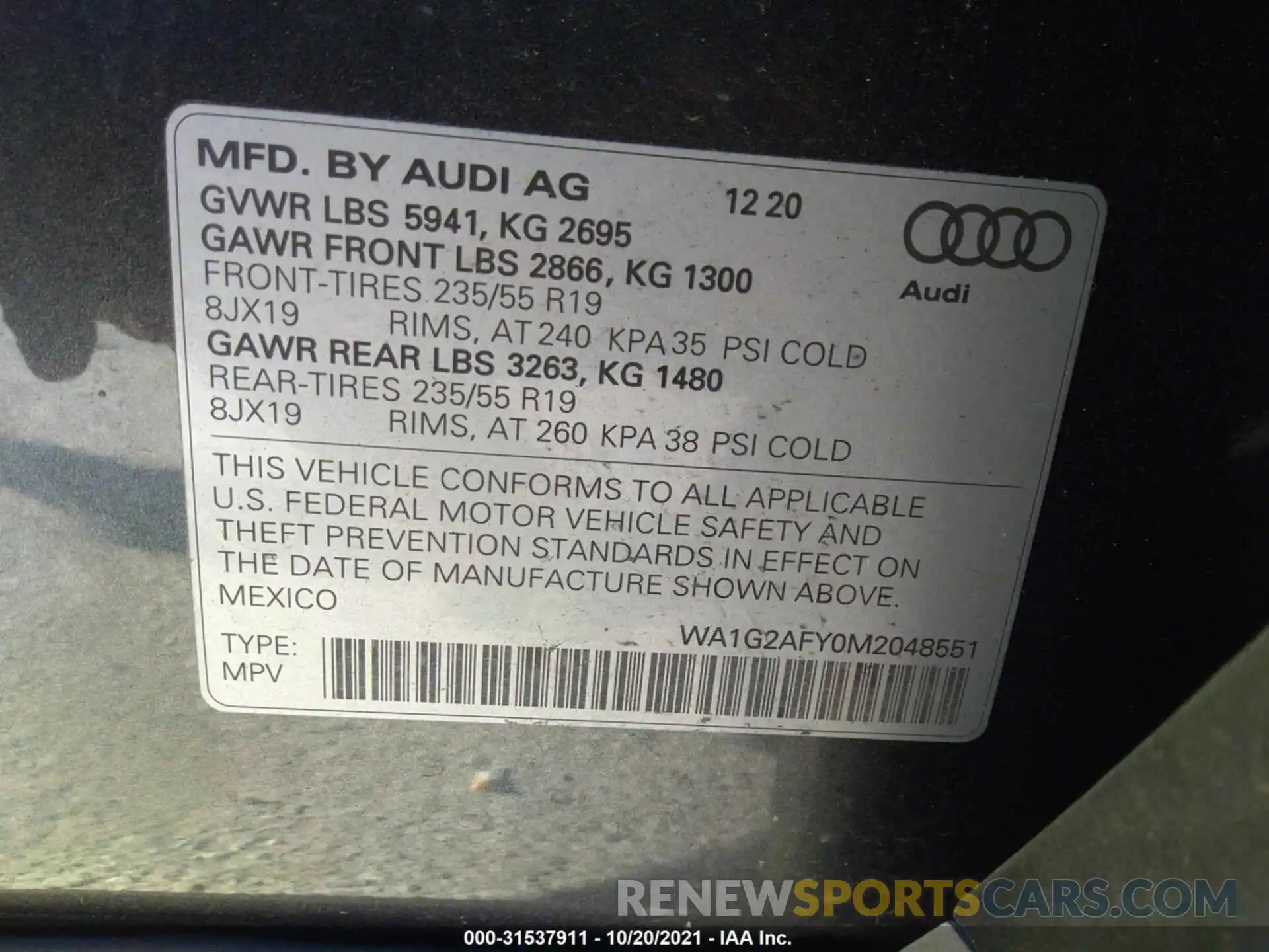 9 Фотография поврежденного автомобиля WA1G2AFY0M2048551 AUDI Q5 2021