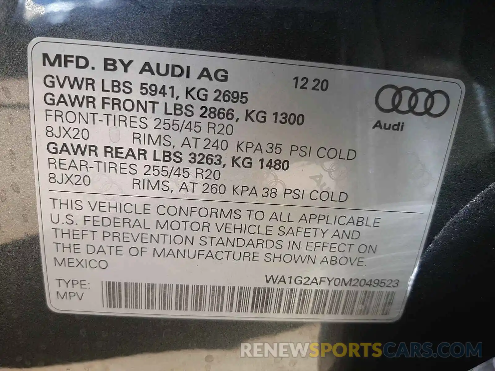 10 Фотография поврежденного автомобиля WA1G2AFY0M2049523 AUDI Q5 2021