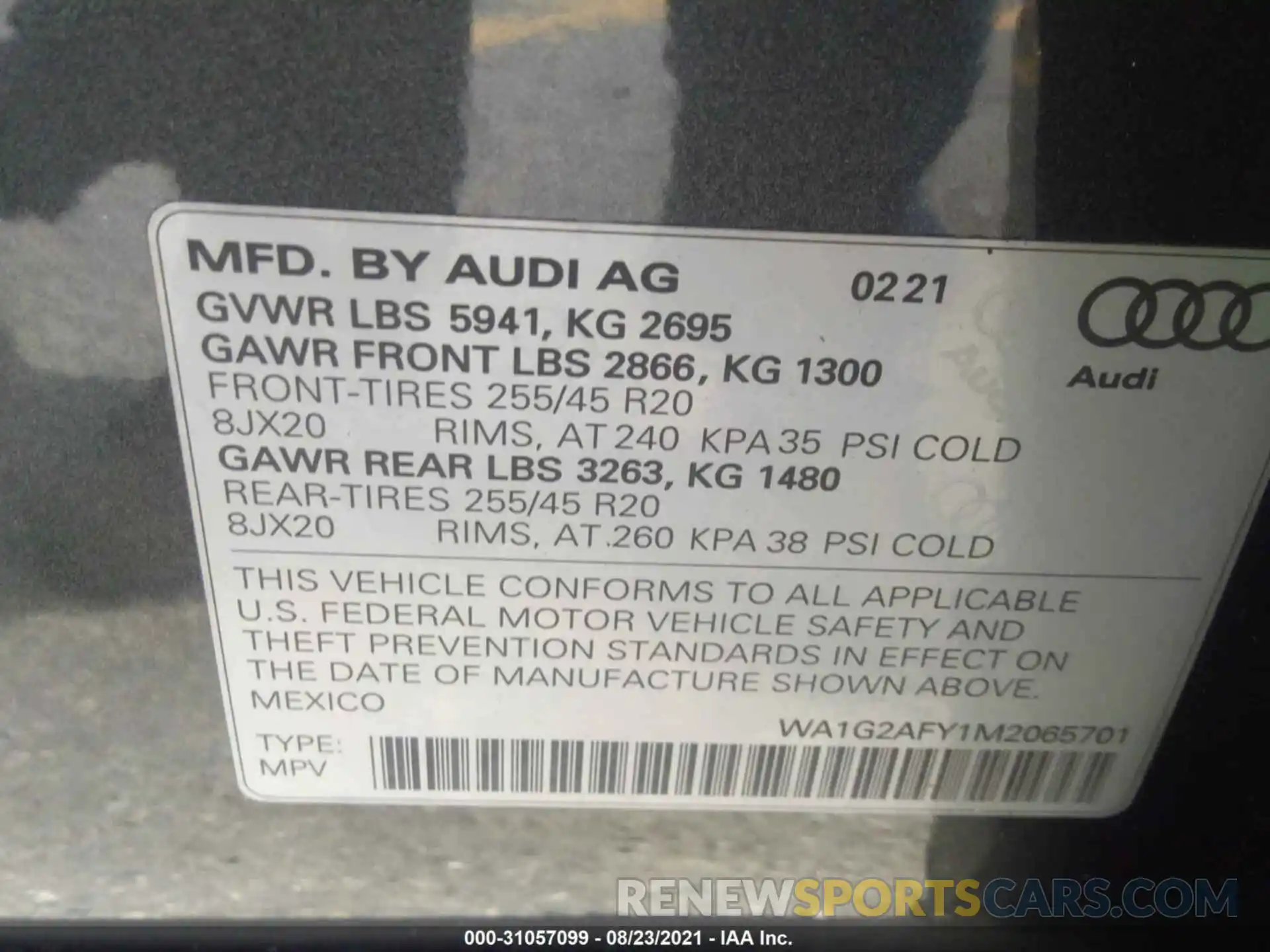 9 Фотография поврежденного автомобиля WA1G2AFY1M2065701 AUDI Q5 2021