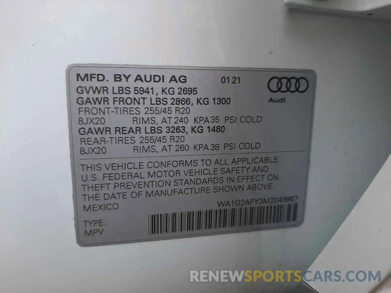 10 Фотография поврежденного автомобиля WA1G2AFY3M2049967 AUDI Q5 2021