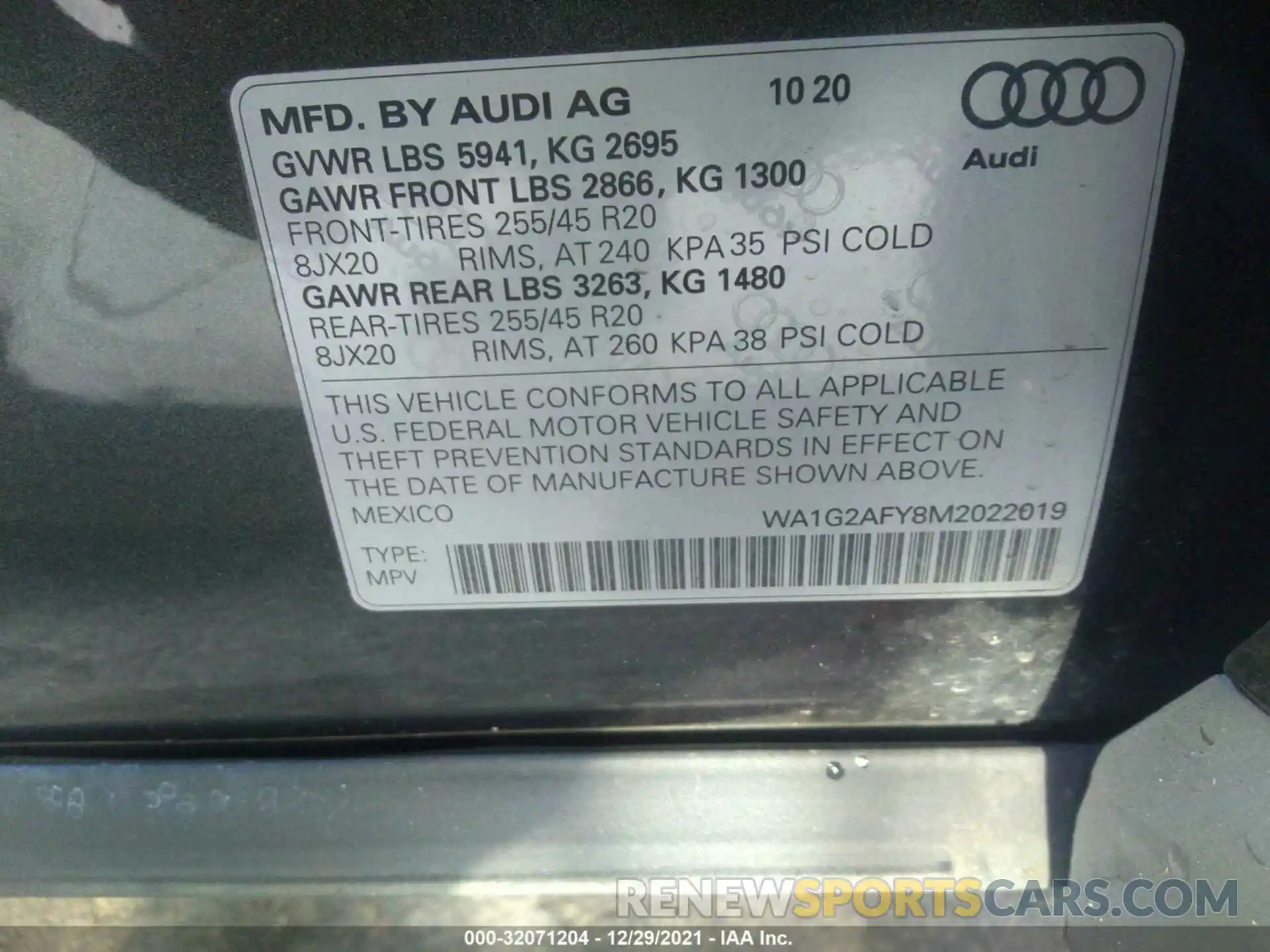 9 Фотография поврежденного автомобиля WA1G2AFY8M2022019 AUDI Q5 2021