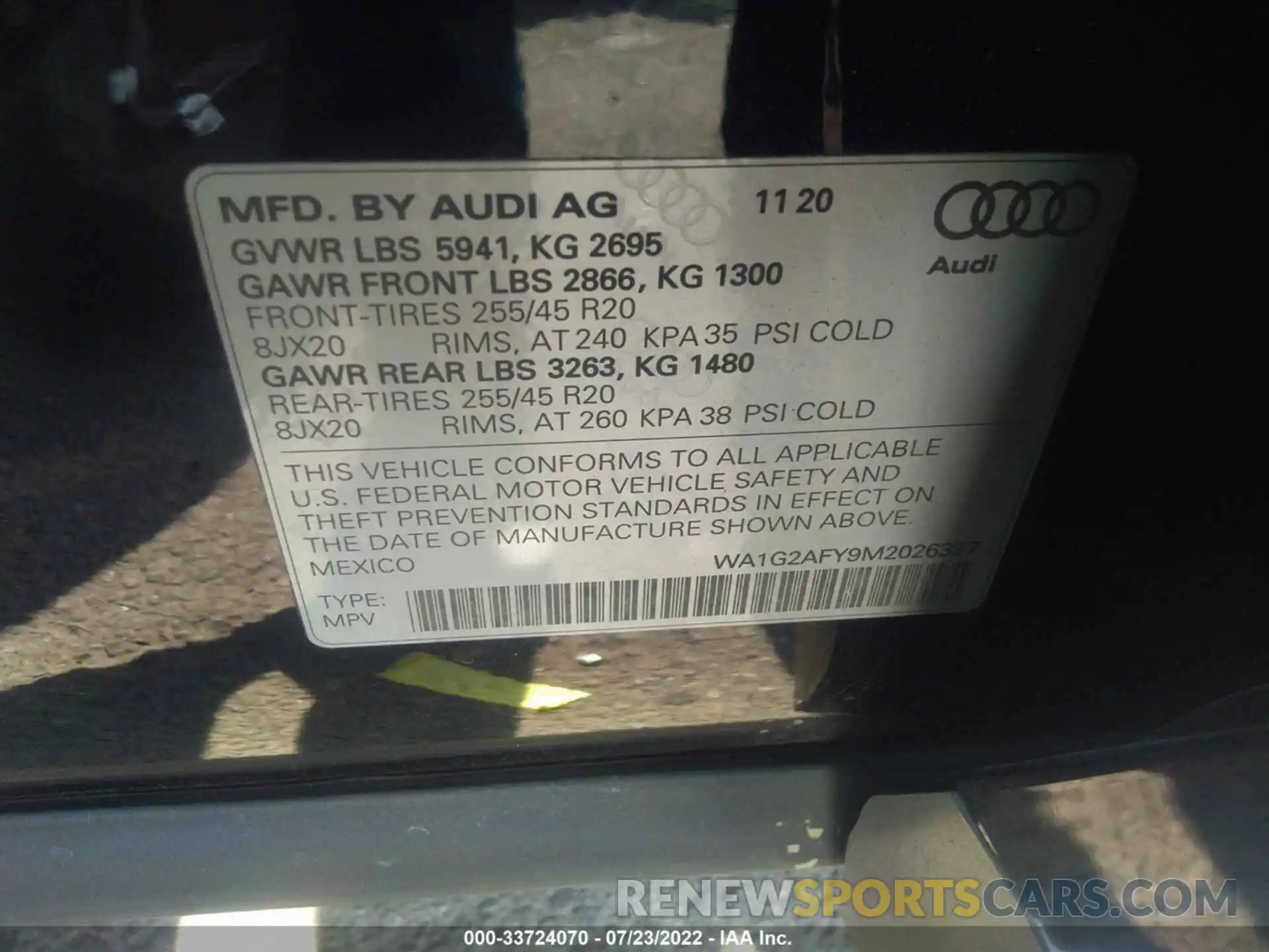 9 Фотография поврежденного автомобиля WA1G2AFY9M2026337 AUDI Q5 2021