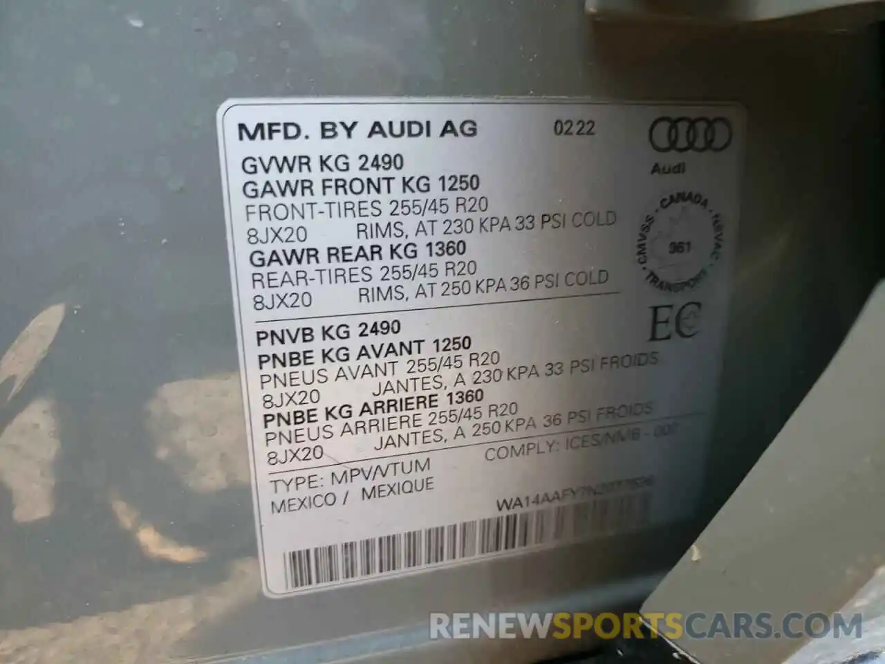 10 Фотография поврежденного автомобиля WA14AAFY7N2077536 AUDI Q5 2022