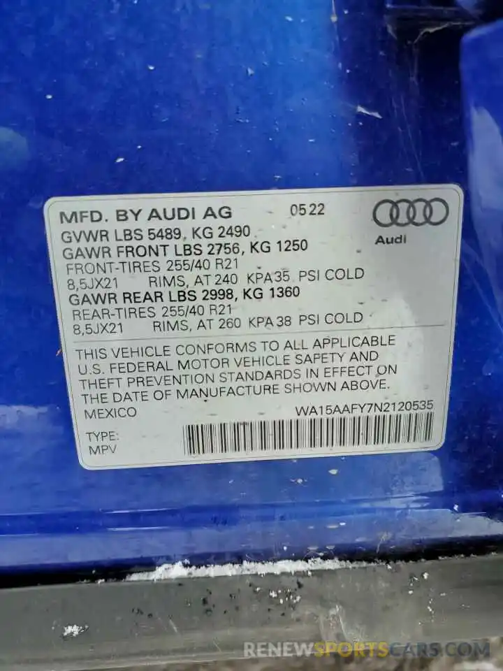 14 Фотография поврежденного автомобиля WA15AAFY7N2120535 AUDI Q5 2022