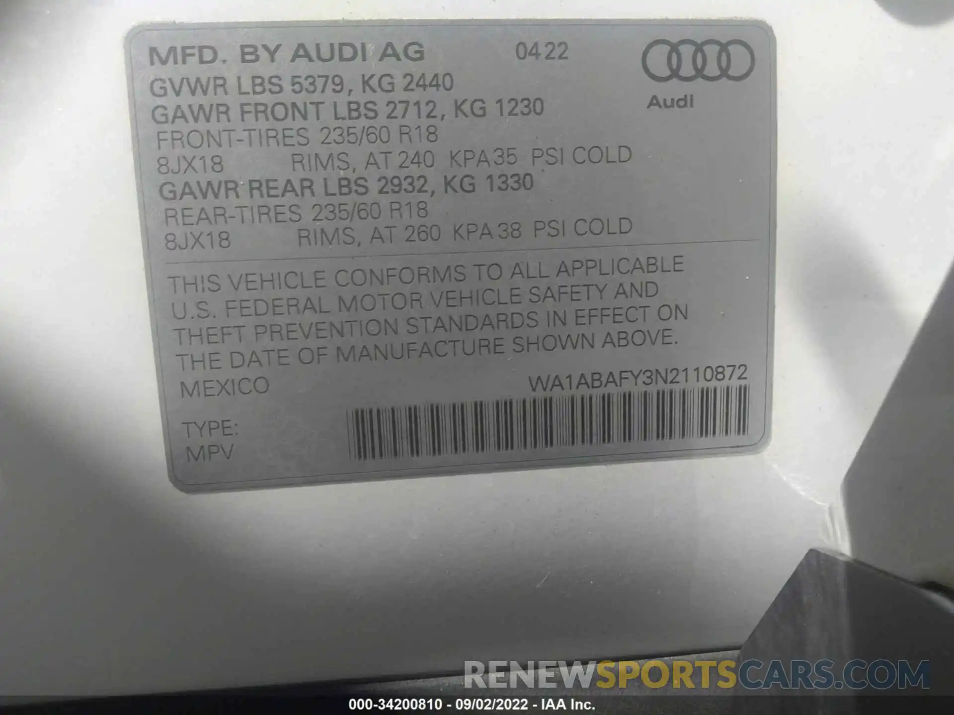 9 Фотография поврежденного автомобиля WA1ABAFY3N2110872 AUDI Q5 2022