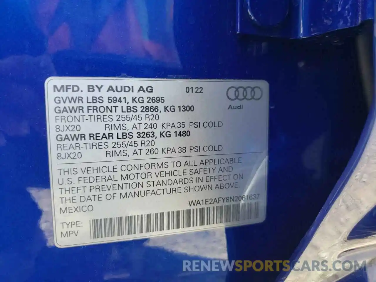 10 Фотография поврежденного автомобиля WA1E2AFY8N2061637 AUDI Q5 2022