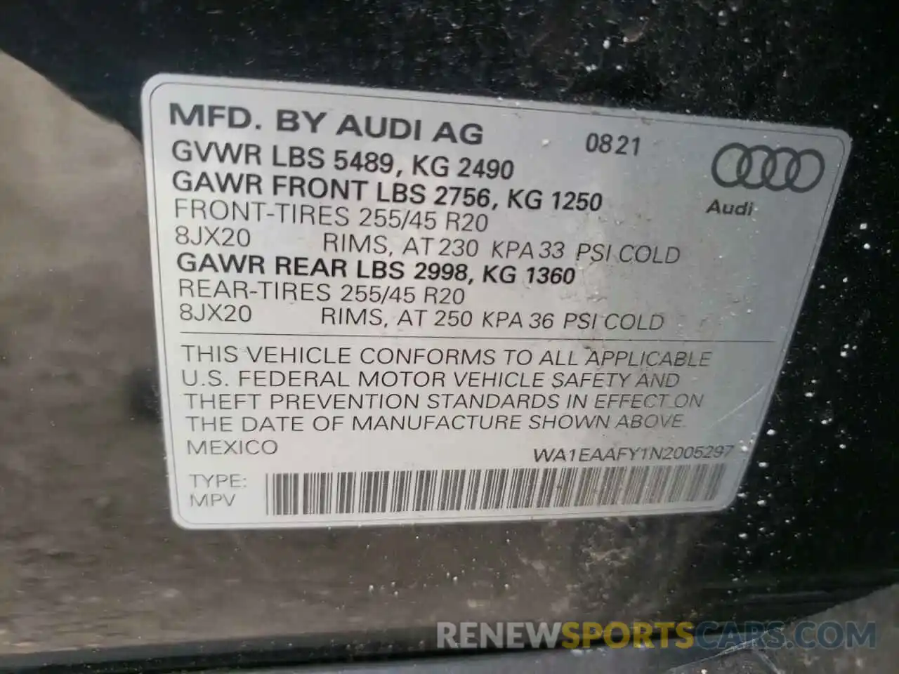 10 Фотография поврежденного автомобиля WA1EAAFY1N2005297 AUDI Q5 2022