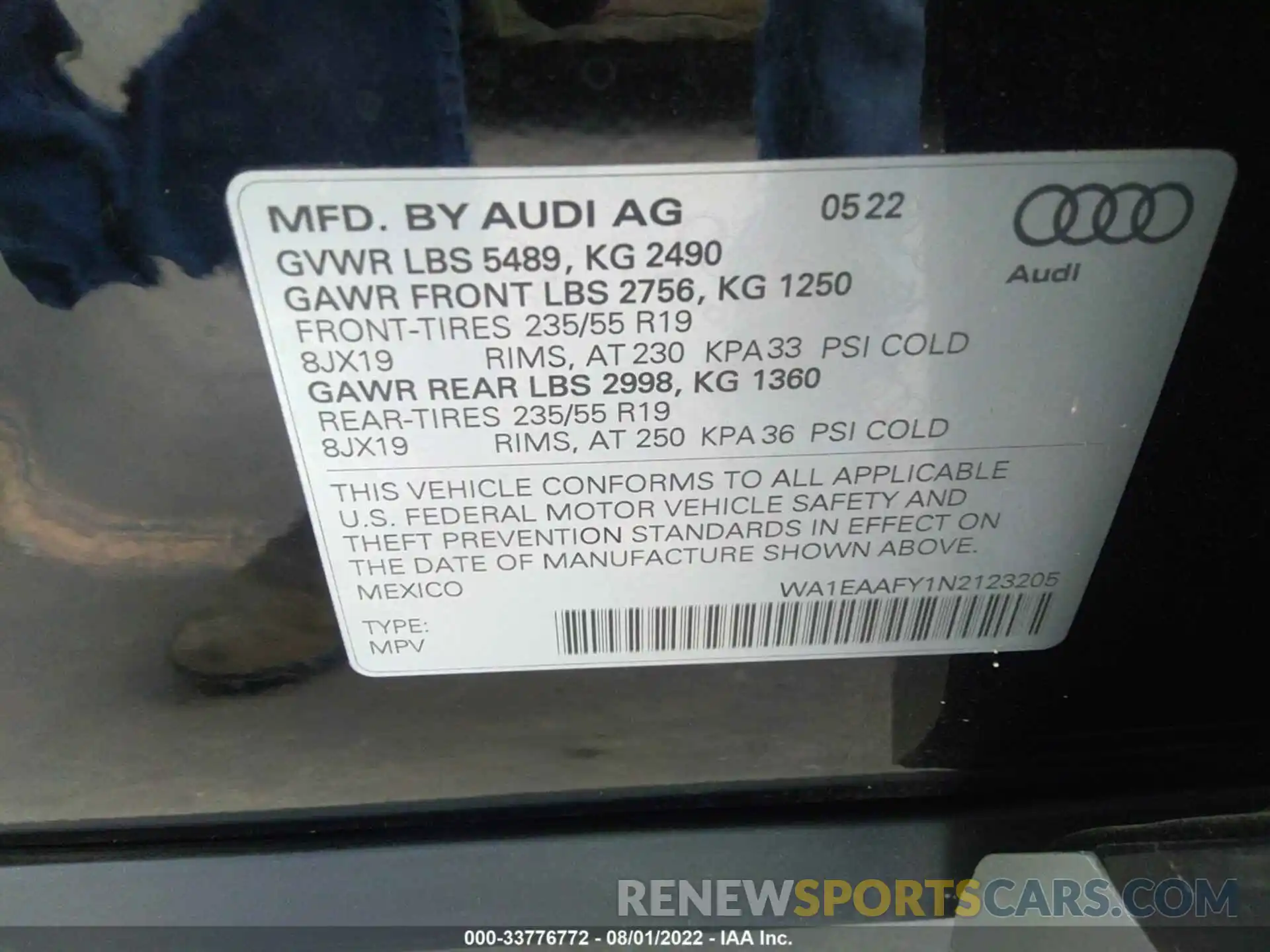 9 Фотография поврежденного автомобиля WA1EAAFY1N2123205 AUDI Q5 2022