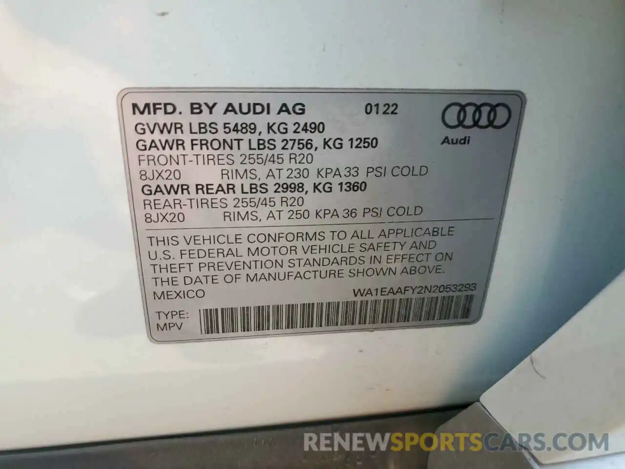 10 Photograph of a damaged car WA1EAAFY2N2053293 AUDI Q5 2022