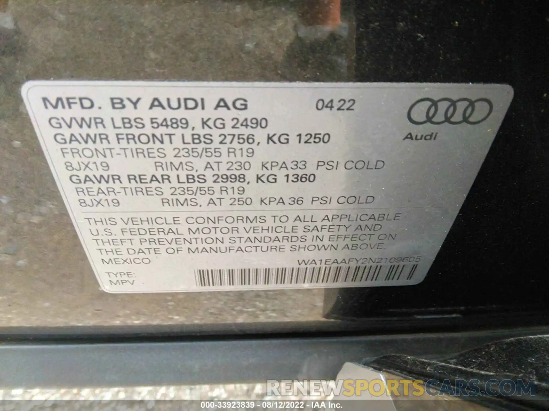 9 Фотография поврежденного автомобиля WA1EAAFY2N2109605 AUDI Q5 2022