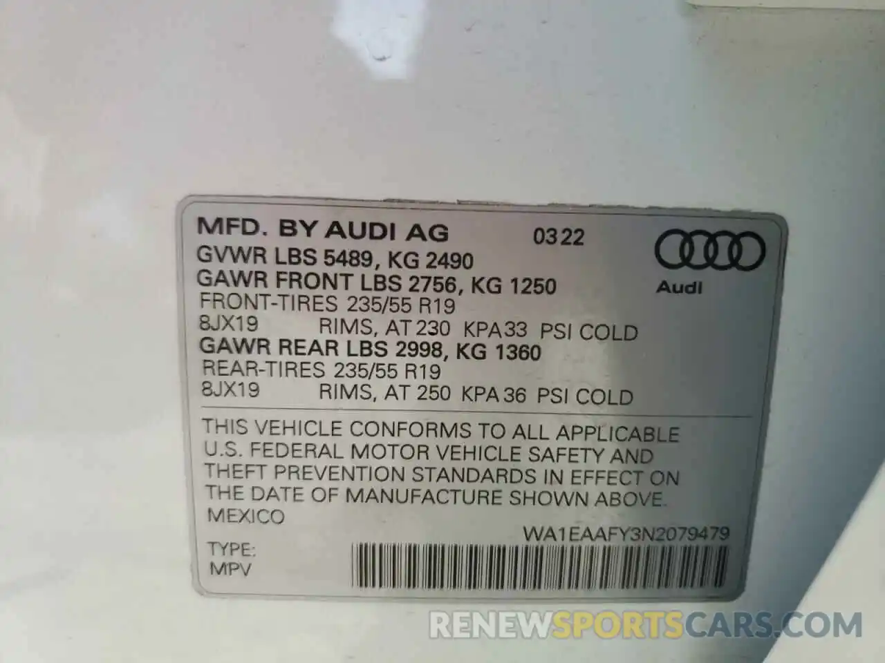 10 Фотография поврежденного автомобиля WA1EAAFY3N2079479 AUDI Q5 2022