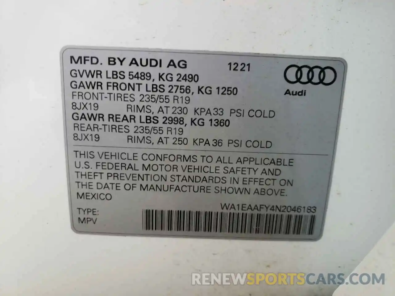 10 Photograph of a damaged car WA1EAAFY4N2046183 AUDI Q5 2022