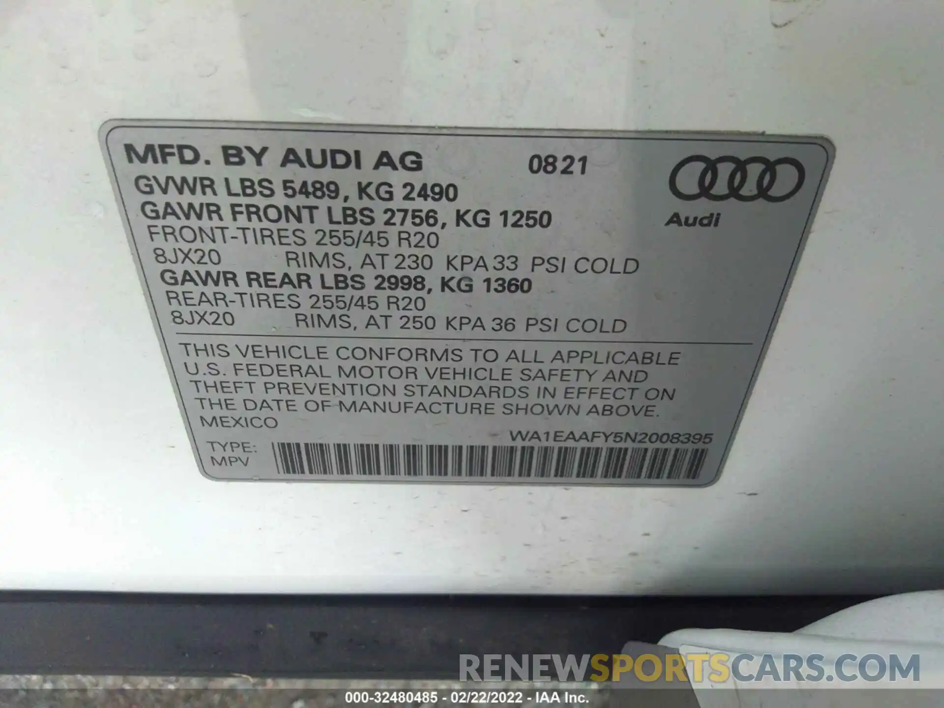 9 Фотография поврежденного автомобиля WA1EAAFY5N2008395 AUDI Q5 2022