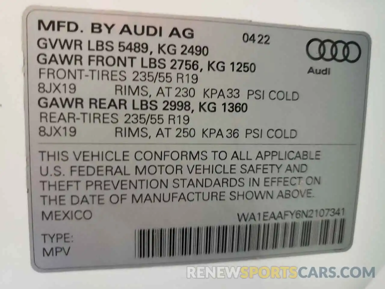 10 Фотография поврежденного автомобиля WA1EAAFY6N2107341 AUDI Q5 2022