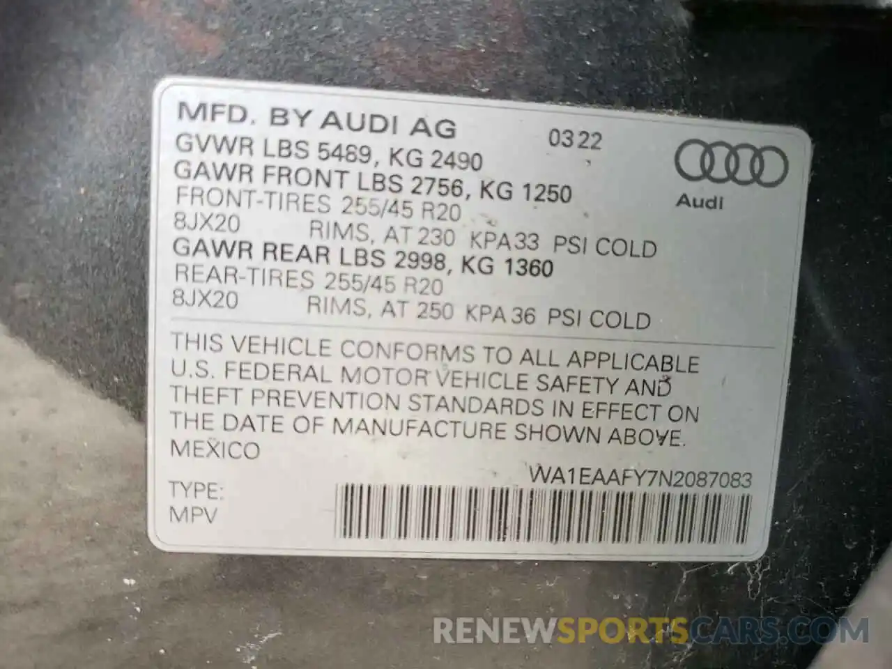 13 Photograph of a damaged car WA1EAAFY7N2087083 AUDI Q5 2022