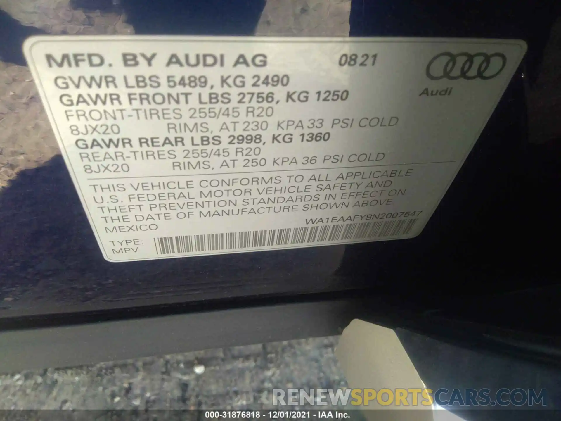 9 Фотография поврежденного автомобиля WA1EAAFY8N2007547 AUDI Q5 2022