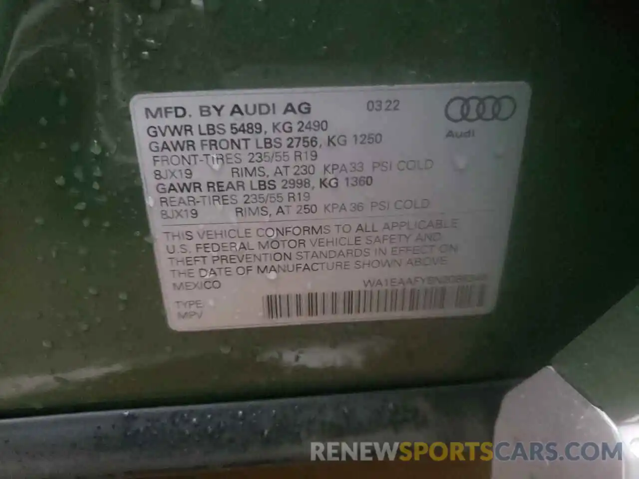 10 Фотография поврежденного автомобиля WA1EAAFY8N2086346 AUDI Q5 2022